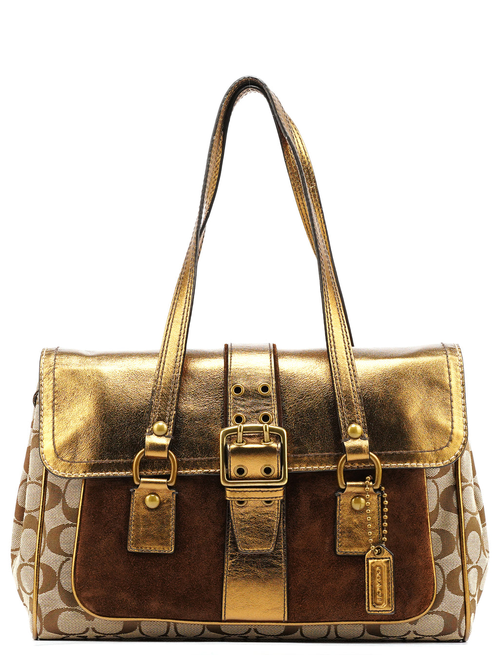Coach 1498 Beige Gold Signature Soho Belt Buckle Tote Bag 