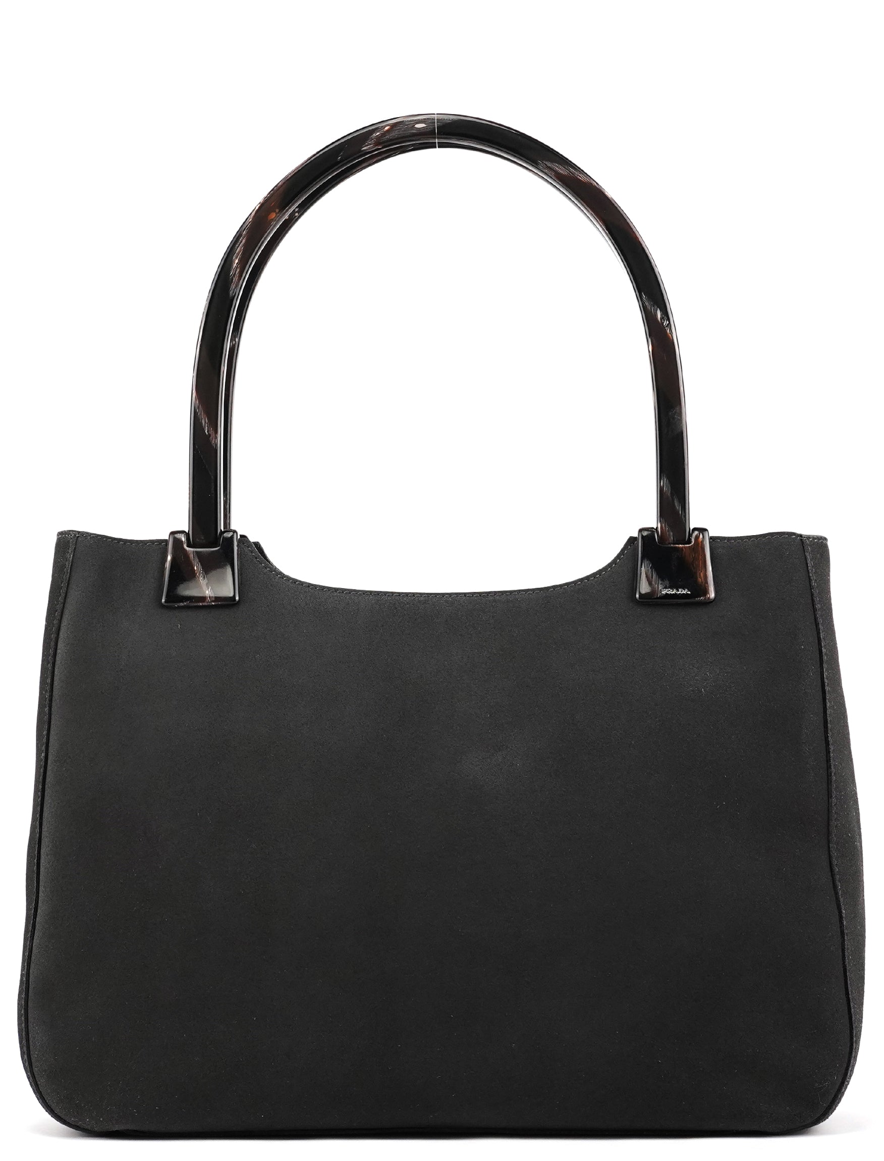 PRADA保存袋③ Prada 1998 Anthracite Suede Resin Handle Tote Bag – Rediscover Vintage
