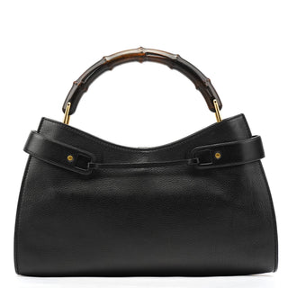 Gucci 109136 Black Leather Bamboo Top Handle Bag