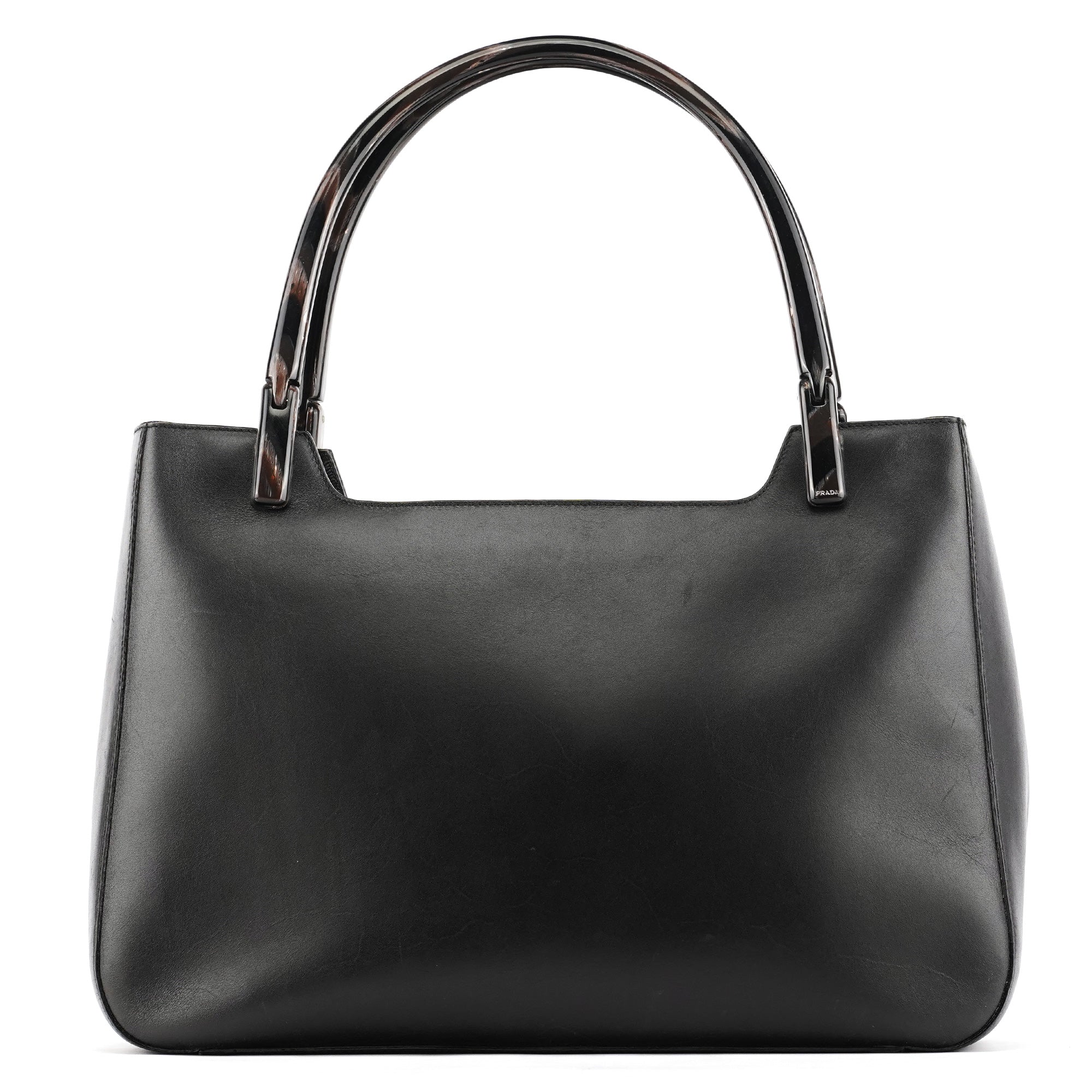 Prada 1998 Black Leather Resin Handle Tote Bag