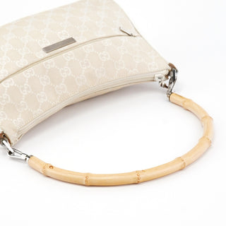 001 3865 Beige White GG Bamboo Shoulder Bag