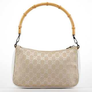 001 3865 Beige White GG Bamboo Shoulder Bag