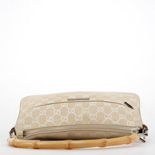 001 3865 Beige White GG Bamboo Shoulder Bag