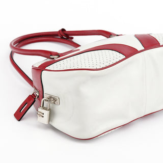 B11334 White Red Perforated Leather Bowling Bag