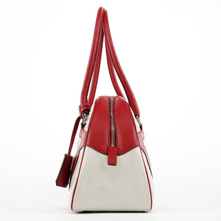 B11334 White Red Perforated Leather Bowling Bag