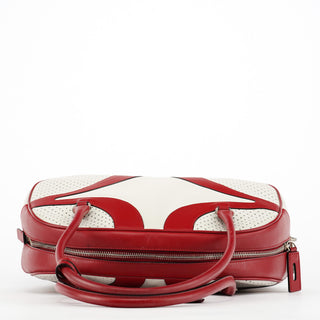B11334 White Red Perforated Leather Bowling Bag
