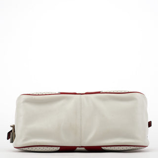 B11334 White Red Perforated Leather Bowling Bag