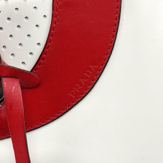 B11334 White Red Perforated Leather Bowling Bag