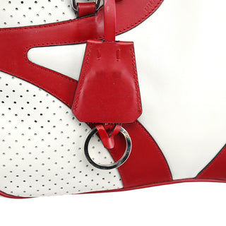 B11334 White Red Perforated Leather Bowling Bag