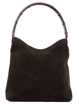 001 3244 Brown Suede Bamboo Shoulder Bag