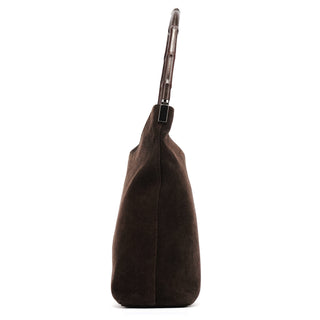 001 3244 Brown Suede Bamboo Shoulder Bag