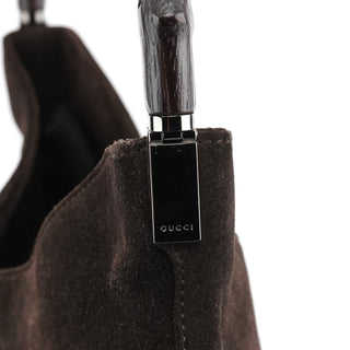 001 3244 Brown Suede Bamboo Shoulder Bag