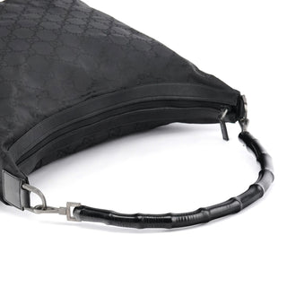 000 0833 Black GG Nylon Bamboo Shoulder Bag