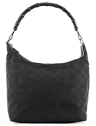 000 0833 Black GG Nylon Bamboo Shoulder Bag