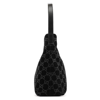 001 8778 Black GG Suede Shoulder Bag