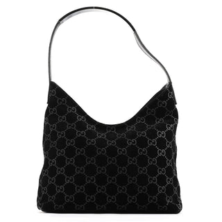 001 8778 Black GG Suede Shoulder Bag