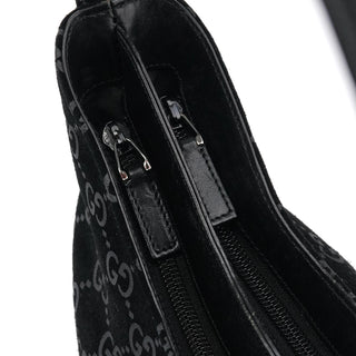 001 8778 Black GG Suede Shoulder Bag