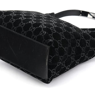 001 8778 Black GG Suede Shoulder Bag