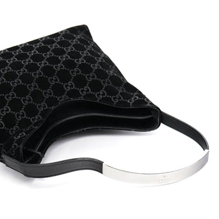 001 8778 Black GG Suede Shoulder Bag