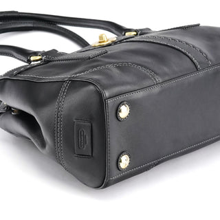 11547 Black Leather Turnlock Tote Bag