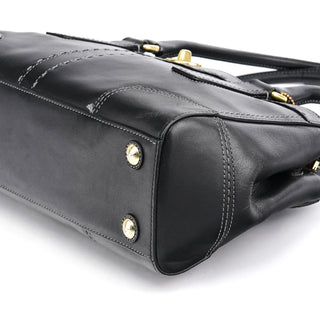11547 Black Leather Turnlock Tote Bag