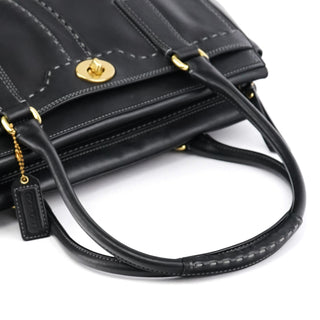 11547 Black Leather Turnlock Tote Bag