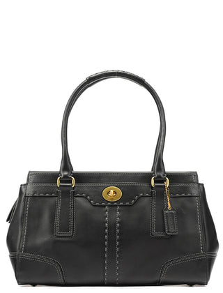 11547 Black Leather Turnlock Tote Bag