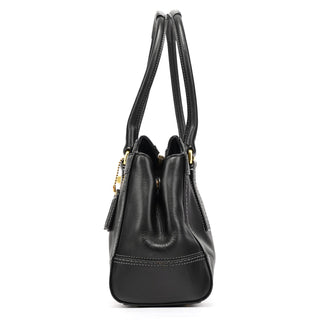 11547 Black Leather Turnlock Tote Bag