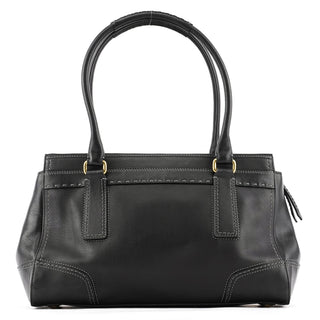 11547 Black Leather Turnlock Tote Bag