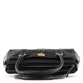 11547 Black Leather Turnlock Tote Bag