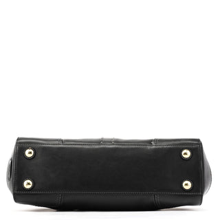 11547 Black Leather Turnlock Tote Bag
