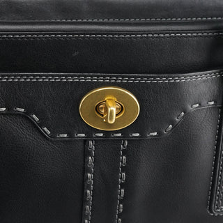 11547 Black Leather Turnlock Tote Bag