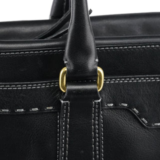11547 Black Leather Turnlock Tote Bag