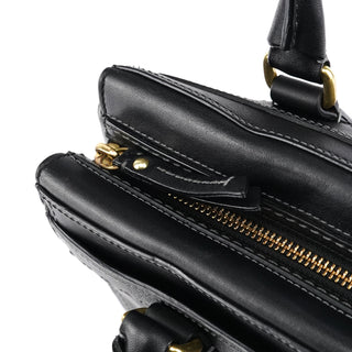 11547 Black Leather Turnlock Tote Bag