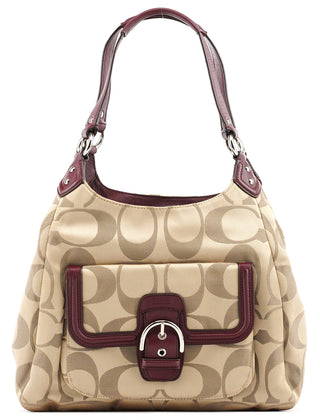 F24742 Beige Burgundy Signature Soho Tote Bag