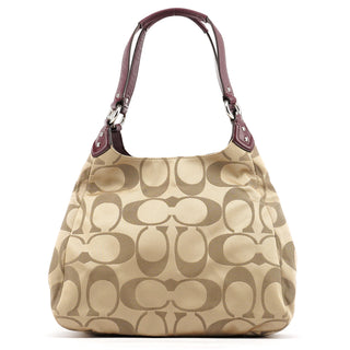F24742 Beige Burgundy Signature Soho Tote Bag