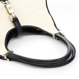 002 1067 Beige Black Canvas Jackie Shoulder Bag