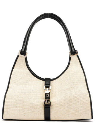 002 1067 Beige Black Canvas Jackie Shoulder Bag