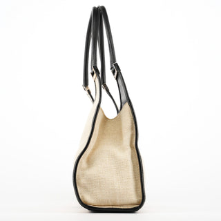 002 1067 Beige Black Canvas Jackie Shoulder Bag