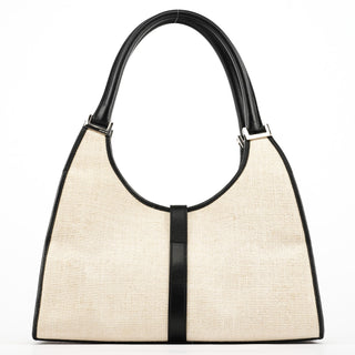 002 1067 Beige Black Canvas Jackie Shoulder Bag
