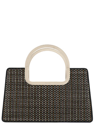 Black Multicolour Woven Metal Top Handle Bag