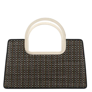 Black Multicolour Woven Metal Top Handle Bag