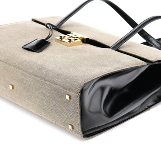 001 4213 Beige Black Canvas Lady Lock Tote Bag