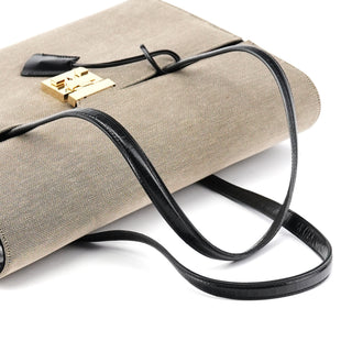 001 4213 Beige Black Canvas Lady Lock Tote Bag