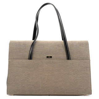 001 4213 Beige Black Canvas Lady Lock Tote Bag