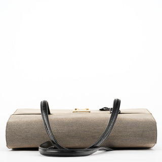 001 4213 Beige Black Canvas Lady Lock Tote Bag