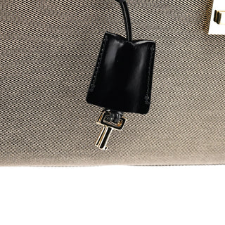001 4213 Beige Black Canvas Lady Lock Tote Bag