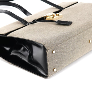 001 4213 Beige Black Canvas Lady Lock Tote Bag