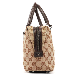 113009 Beige Brown GG Canvas Boston Bag