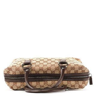 113009 Beige Brown GG Canvas Boston Bag